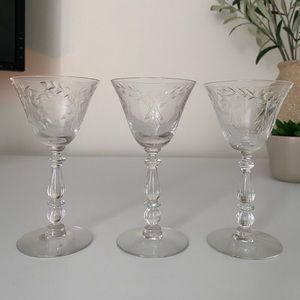Three vintage port wine glasses